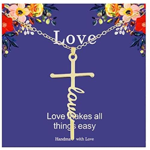 Nanafast 18k Gold Plated Cross Necklace for Girls Faith in Love Dainty Cross Pendant Necklace for Women, Mothers Day Valentines Day