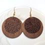 5 Pairs Faux Leather Glitter Sequins Drop Earrings Lightweight Circle Wood Dangle Earrings for Women Vintage Jewelry