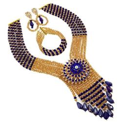 aczuv Fashion Crystal Beaded Multi Layers Necklace Nigerian Wedding African Beads Jewelry Set for Women