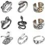 Stology Vintage Punk Rings Bulk, Adjustable Open Snake Frog Smiley Sad Crying Face State Rings Set, Gothic Knuckle Hugging Peacock Jewelry Fashion Accessory for Men Women Stology Vintage Punk Rings Bulk, Adjustable Open Snake Frog Smiley Sad Crying Face State Rings Set, Gothic Knuckle Hugging Peacock Jewelry Fashion Accessory for Men Women