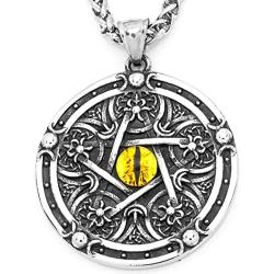 Warvik Wiccan Pentagram Star Knot Medallion Necklace Tree of Life Silver Color, Stainless Steel Jewelry Men Women Wheat Chain 20/28 Inch