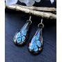 Handmade Murano Inspired Light Blue Flower Teardrop Glass Earrings by BESHEEK │Handcrafted Blown Hypoallergenic Artisan Lampwork Italian Style Jewelry