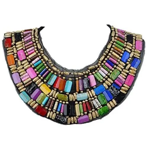 ALILANG Black Tribal Large U Shaped Draped Multicolour Rainbow Beads Statement Necklace