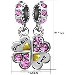 JMQJewelry Grandma Mom Mama Heart Love Family Lucky Clover Birthstone Crystal Dangle Charms for Bracelets Grandmother Wife Sister Women Jewelry