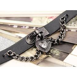 Flongo Womens Mens Fashion Punk Alloy Cool Gothic Heart-Shape Lock Link Leather Collar Choker Necklace