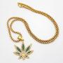 MCSAYS Mans Fashion Hip Hop Weed Hemp Leaves Marijuana Leaf Pendant 18K Gold Plated Hip Hop King Queen Pendant Necklace Gifts