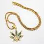 MCSAYS Mans Fashion Hip Hop Weed Hemp Leaves Marijuana Leaf Pendant 18K Gold Plated Hip Hop King Queen Pendant Necklace Gifts