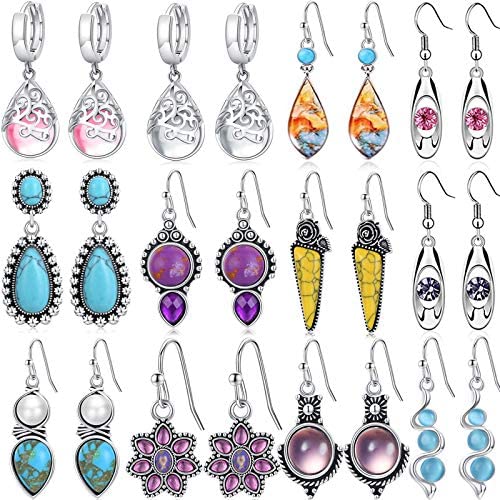 12 Pair Crystal Drop Dangle Earrings for Women Girls Fashion Jewelry Cubic Zirconia Teardrop Earrings Set Birthday Christmas Gifts