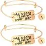 Tatuo 2 Pieces Valentines Bracelets Expandable Bangle Jewelry for Valentines Day Couples Gift Supplies, Gold Color Tatuo 2 Pieces Valentines Bracelets Expandable Bangle Jewelry for Valentines Day Couples Gift Supplies, Gold Color