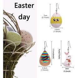 XGALBLA 12 Pairs Leather Earrings for Women Girls Party, Lightweight Teardrop Faux Leather Earrings, Easter Egg Print Drop Earrings Set Easter Day Gift