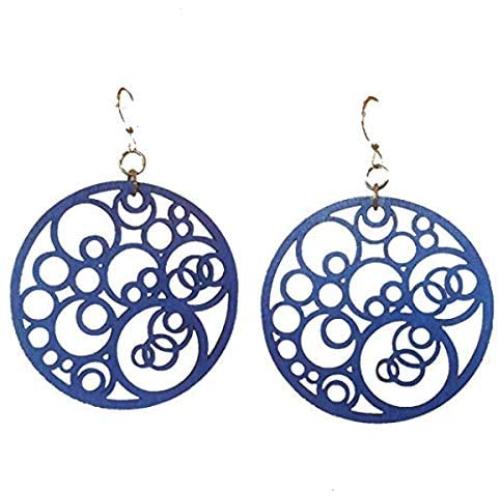 Green Tree Jewelry Circle N Circle in Royal Blue laser-cut wood earrings sustainable eco-jewelry #1002