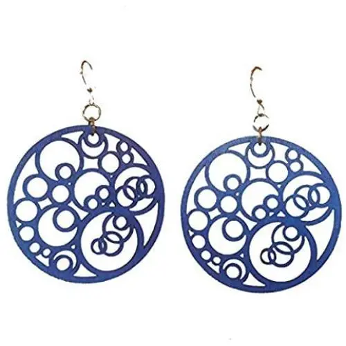 Green Tree Jewelry Circle N Circle in Royal Blue laser-cut wood earrings sustainable eco-jewelry #1002