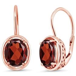Gem Stone King 3.60 Ct Oval Red Garnet 18K Rose Gold Plated Silver Dangle Earrings