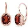 Gem Stone King 3.60 Ct Oval Red Garnet 18K Rose Gold Plated Silver Dangle Earrings