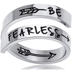 Stainless Steel Inspirational Mantra Statement Graduation Cocktail Party Ring (Be Fearless)