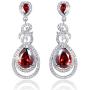 EVER FAITH Flawless Zircon Birthstone Dual Leaves Rings Teardrop Wedding Dangle Earrings Silver-Tone