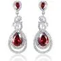 EVER FAITH Flawless Zircon Birthstone Dual Leaves Rings Teardrop Wedding Dangle Earrings Silver-Tone
