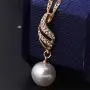 Fashion Love Heart and Faux Pearl Crystal Jewelry Set Gold Plated Water Drop Pendant Necklace and Stud Post Dangle Earrings for Women Ladies Gifts