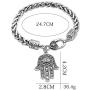 QEPOL Hamsa Hand of Fatima Silver Bracelet - Evil Eye Protection Silver Tone Alloy Charm Jewelry Lucky love Pendant Friendship Handmade Bracelet Men Women
