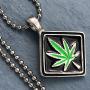 Marijuana Jewelry weed Leaf Hippie Jewelry Amulet Charm Silver Pewter Mens Pendant Necklace for men w Silver Ball Chain