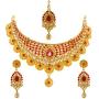 Bindhani Womens Indian Jewelry Simple Bridal Bridemaids Party Wear Crafted Brides Gold Plated Kundan Polki Red Choker Necklace Earrings Tikka Fashion Bollywood Style Jewellery Set for Wedding