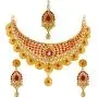 Bindhani Womens Indian Jewelry Simple Bridal Bridemaids Party Wear Crafted Brides Gold Plated Kundan Polki Red Choker Necklace Earrings Tikka Fashion Bollywood Style Jewellery Set for Wedding