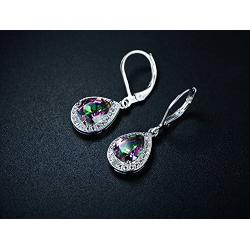 Barzel 18K White Gold Plated Created Gemstone & Diamond Accent Drop Earrings