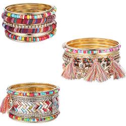 ORAZIO 24-26 Pcs Bangle Stackable Bracelet Set for Women Layering Statement Bead Wrap Bangle Bohemian Indian Colorful Bracelet Fashion Jewelry