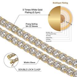 JINAO 10MM 18k Gold Plated Iced out Jumbo Square Sparkling Cluster Cubic Zirconia Tennis Link Chains for Men