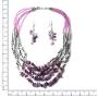 Shop LC Handmade Coastal Drop Earrings Chips Beaded Statement Necklace Purple Glass Silvertone Prom Vintage Jewelry Sets for Women
