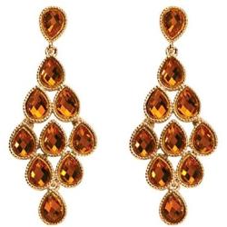 Goldtone Pear Cut Simulated Birthstone Chandelier Drop Earrings (57x25mm)