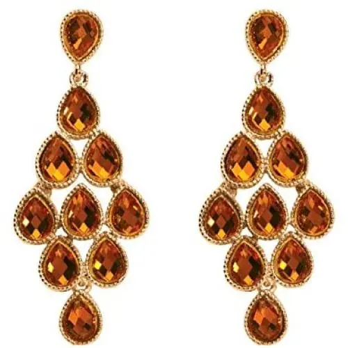 Goldtone Pear Cut Simulated Birthstone Chandelier Drop Earrings (57x25mm)