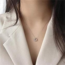 Dtja Tiny Moon Necklace for Women Teen Girls S925 Sterling Silver Minimalist Simple Mini Full Moon Karma Open Circle Orbit Necklace Polished Cute Pendant Choker Necklace Adjustable Chain Jewelry Gift