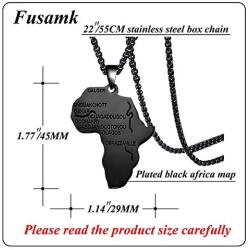 Fusamk Punk Stainless Steel Africa Map Tag Pendant Letter Necklace,22inches Chain