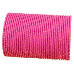 Touchstone New Colorful Bangle Collection. Indian Bollywood Alloy Metal Charming Look Fuchsia Pink Color Golden Glaze Wrist Enhancing Designer Jewelry Bangle Bracelets. Set of 36 for Women.