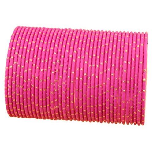 Touchstone New Colorful Bangle Collection. Indian Bollywood Alloy Metal Charming Look Fuchsia Pink Color Golden Glaze Wrist Enhancing Designer Jewelry Bangle Bracelets. Set of 36 for Women.
