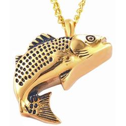 Luck Fish Urn Necklaces for Ashes for Girls Memorial Charms Pendant Stainless Steel Keepsake Cremation Jewelry Free 20 Inch Chain+Fill Kit