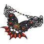 ETERNITY J. Black Lace Skull Gothic Pendant Choker Necklace Earrings Set for Halloween Costume Party