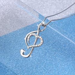 Musical Note Necklace Pendant 925 Sterling Silver Treble Clef Music Jewelry for Women Girlfriend Daughter