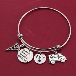 SEIRAA EMT Bracelet Caduceus Medical Gift EMT Jewelry Ambulance Charm Bracelet Makes Perfect EMT Gift for Nurse/Doctor