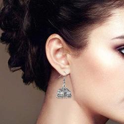 Saissa Silver Plated Oxidised Metal Bollywood Lightweight Small Jhumka Boho Earrings Indian Jewelry for Women
