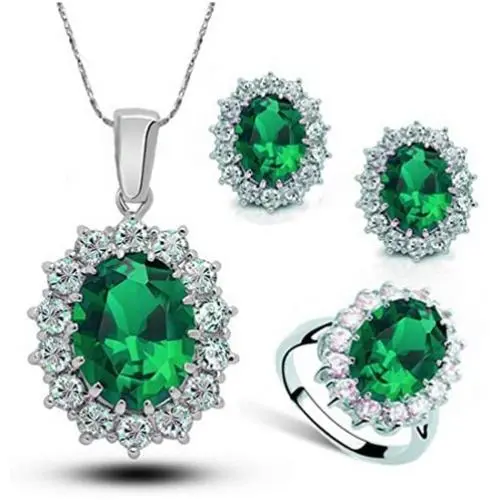 MAFMO Luxury Crystal Jewelry Set Women Colorful Oval Shaped Necklace Stud Earrings Ring for Gift MAFMO Luxury Crystal Jewelry Set Women Colorful Oval Shaped Necklace Stud Earrings Ring for Gift