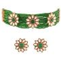 I Jewels Indian Bollywood18K Gold Plated Light Weighted Beaded Floral Choker Jewelry Set Encased with Faux Kundan Along with Earrings for Women (ML228G)