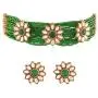 I Jewels Indian Bollywood18K Gold Plated Light Weighted Beaded Floral Choker Jewelry Set Encased with Faux Kundan Along with Earrings for Women (ML228G)