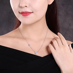 TONGZHE Round Blue Evil Eyes Pendant Necklace in Sterling Silver 925 CZ Adjustable 16''/17''/18'' Cable Chain