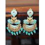 Crunchy Fashion Bollywood Jewellery Traditional Ethnic Bridal Bride Wedding Bridesmaid Torquoise Green Meenakari/Hand Painted Chandbaali Indian Earrings Jewelry For Women