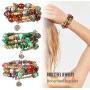 FIBO STEEL 6 Sets Bohemian Stackable Bead Bracelets for Women Stretch Multilayered Bracelet Set Multicolor Jewelry