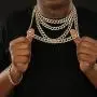 HaHaGirl Cuban Link Chain for Men Iced Out,Gold Silver Finish Rhinestones Cuban Link Chain Miami Choker Necklace Bracelet,Cz Prong Set,Fashion Accessory for Hip Hop Lovers