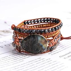 YGLINE Leather Handmade 7 Chakra Yaga Bead Wrap Bracelet Jewelry