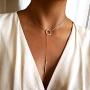 HUASAI Silver Y Lariat Bar Necklace Earrings Set,Simply Drop Bar Y Chain Pendant Vertical Bar Dangle Earrings Jewelry
